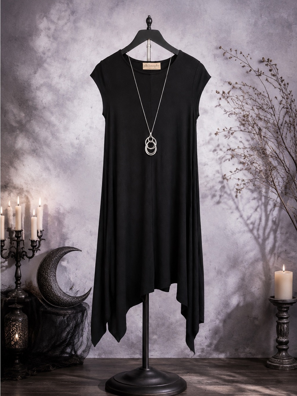 Philosophyβ Dresses Black Asymmetrical Hem Modal Tunic Dress Minimalist